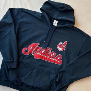 🔥 Rare Vintage Cleveland Indians "Indios" Chief Wahoo Navy Hoodie Yazbek Fleece